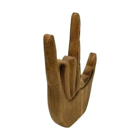 Carved Natural Wood ASL "I Love You" Sign Handmade (?) Hangable or Tabletop Art - Picture 8 of 12
